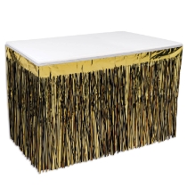 Gold/Black 2-Ply Metallic Table Skirting (Pack of 6) gold black table skirting, metallic table skirt, 30 x 14 table skirting, black and gold party décor, 1 ply metallic skirt, event table decorations, Party Express table skirting