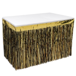 Gold/Black 2-Ply Metallic Table Skirting (Pack of 6) gold black table skirting, metallic table skirt, 30 x 14 table skirting, black and gold party décor, 1 ply metallic skirt, event table decorations, Party Express table skirting