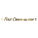 Gold Foil First Communion Streamer (Pack of 12) gold communion streamer, first communion décor, silver foil religious banner, gold cross decorations, communion party supplies, religious streamer pack