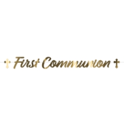 Gold Foil First Communion Streamer (Pack of 12) gold communion streamer, first communion décor, silver foil religious banner, gold cross decorations, communion party supplies, religious streamer pack