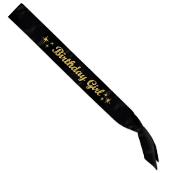 Black with Gold Glittered Birthday Girl Satin Sash