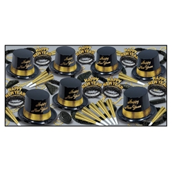 New years eve party kits with gold happy new year printed on the hats
