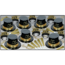 New years eve party kits with gold happy new year printed on the hats