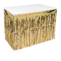 Gold Metallic Table Skirting (Pack of 6) gold metallic table skirting, 1-ply table skirt, 30 x 14 table skirting, made in USA party décor, metallic gold table skirt, bulk table skirts, event table decorations, banquet table skirting, Party Express table skirts