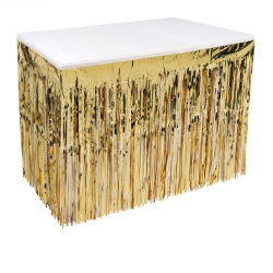 Gold Metallic Table Skirting (Pack of 6) gold metallic table skirting, 1-ply table skirt, 30 x 14 table skirting, made in USA party décor, metallic gold table skirt, bulk table skirts, event table decorations, banquet table skirting, Party Express table skirts