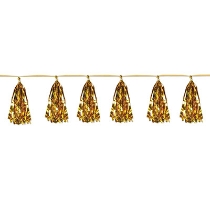 Streamer with attached gold metallic tassels.