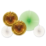 Gold & Mint Green Assorted Paper & Foil Decorative Fans