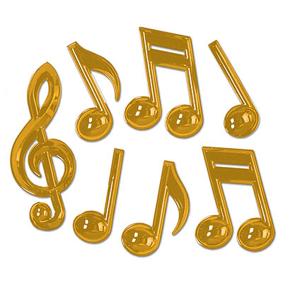 Gold Plastic Musical Notes molded with gold plastic material of various different notes.