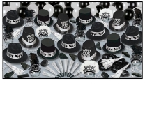 Grand Deluxe Silver - New Year's Party Kit for 50 New Years Eve, party, kit, assortment, hats, tiaras, horns, noisemakers 