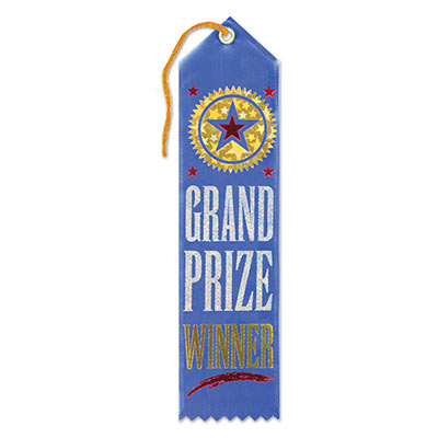 Grand Prize Winner Award Blue Ribbon with Gold and Silver Lettering and small red stars