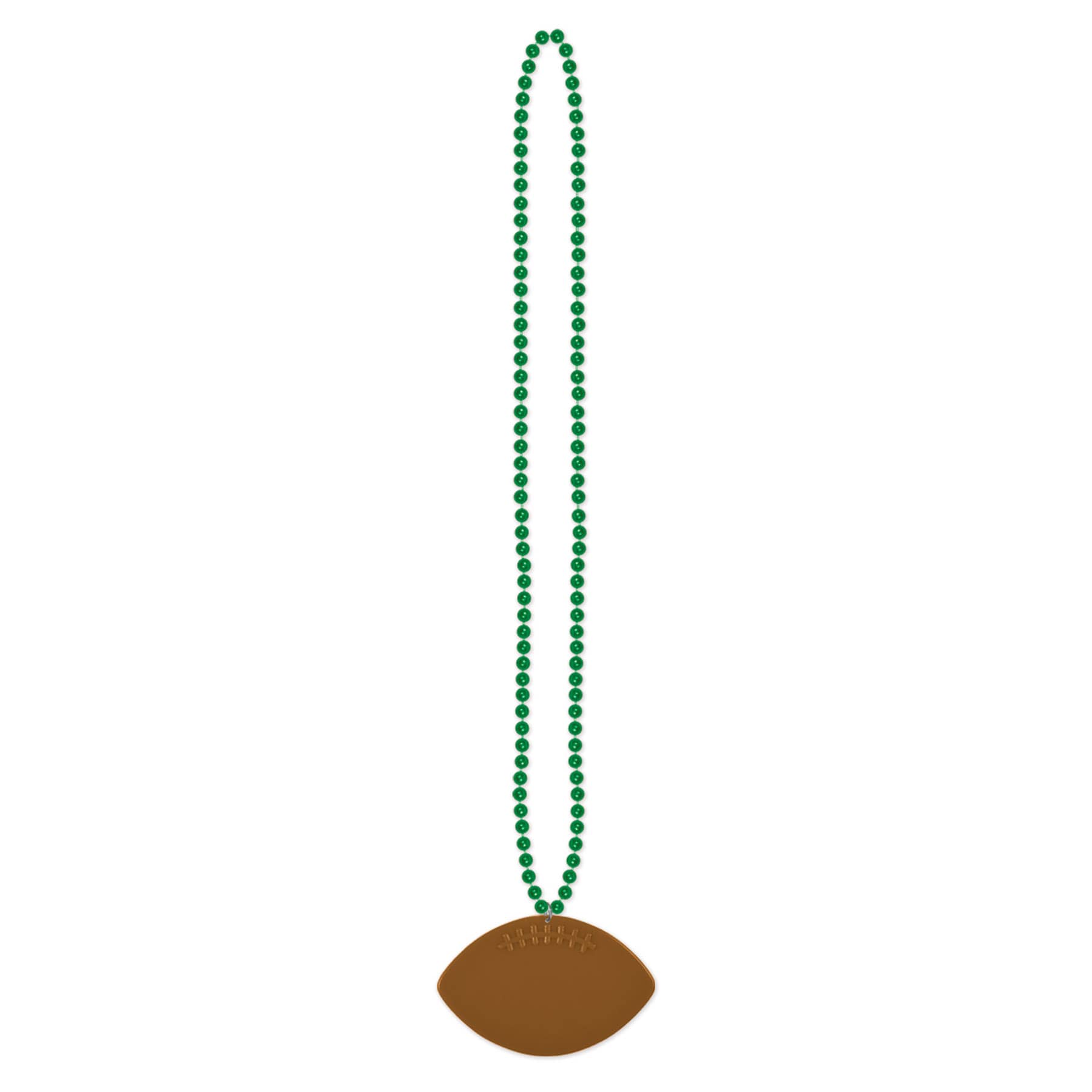 Green small round beads with football medallion attached.