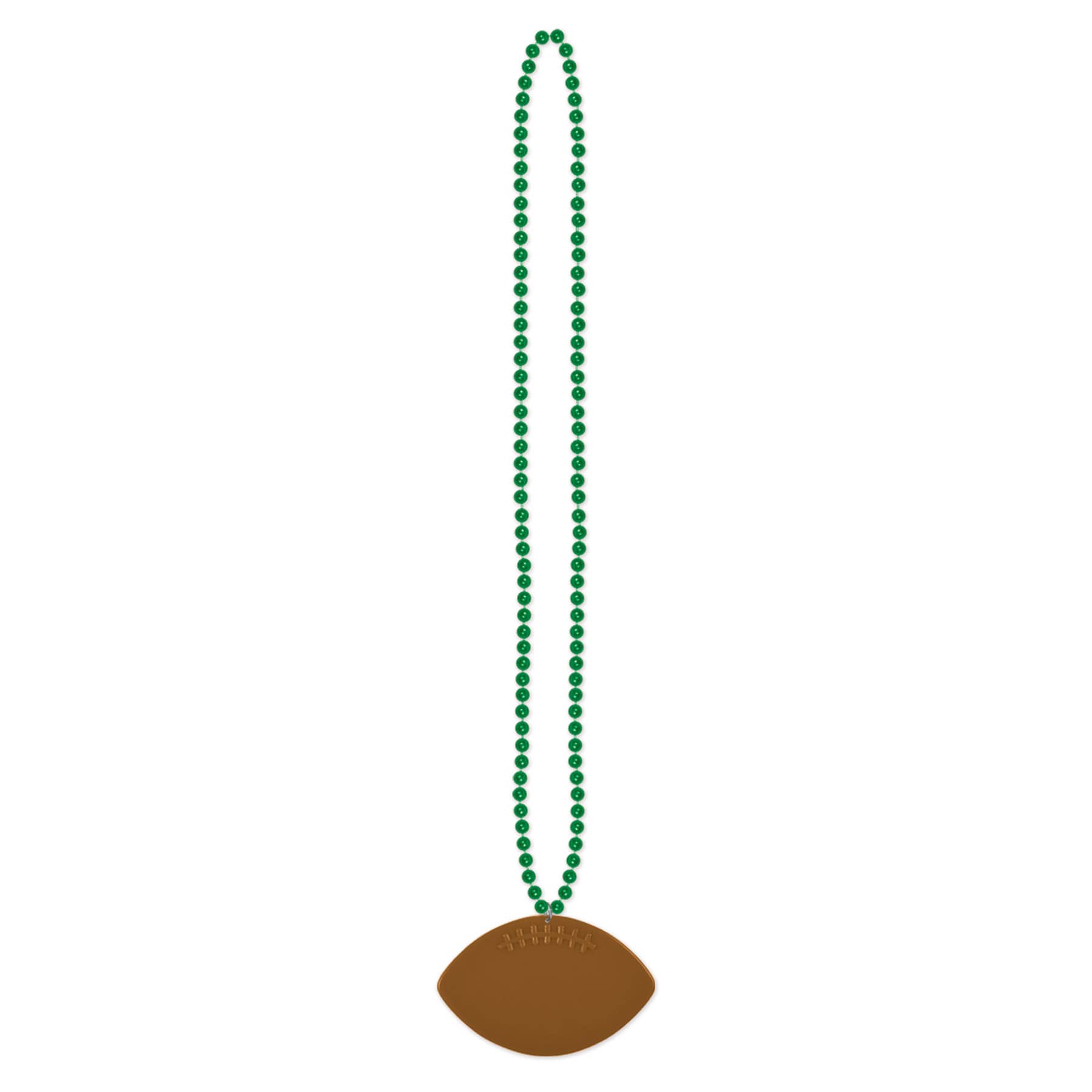Green small round beads with football medallion attached.