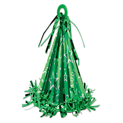 Green Cone Hat with stars/streamers Balloon Weight