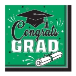 Green Congrats Grad 2-Ply Luncheon Napkins (Pack of 432) green grad napkins, congrats grad napkins, 2 ply luncheon napkins, graduation party supplies, green party napkins, tissue napkins bulk, graduation tableware