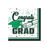 Green Congrats Grad Beverage Napkins (Pack of 432) green graduation napkins, congrats grad napkins, 2 ply beverage napkins, green party napkins, graduation tableware, quarter fold napkins, Party Express graduation supplies