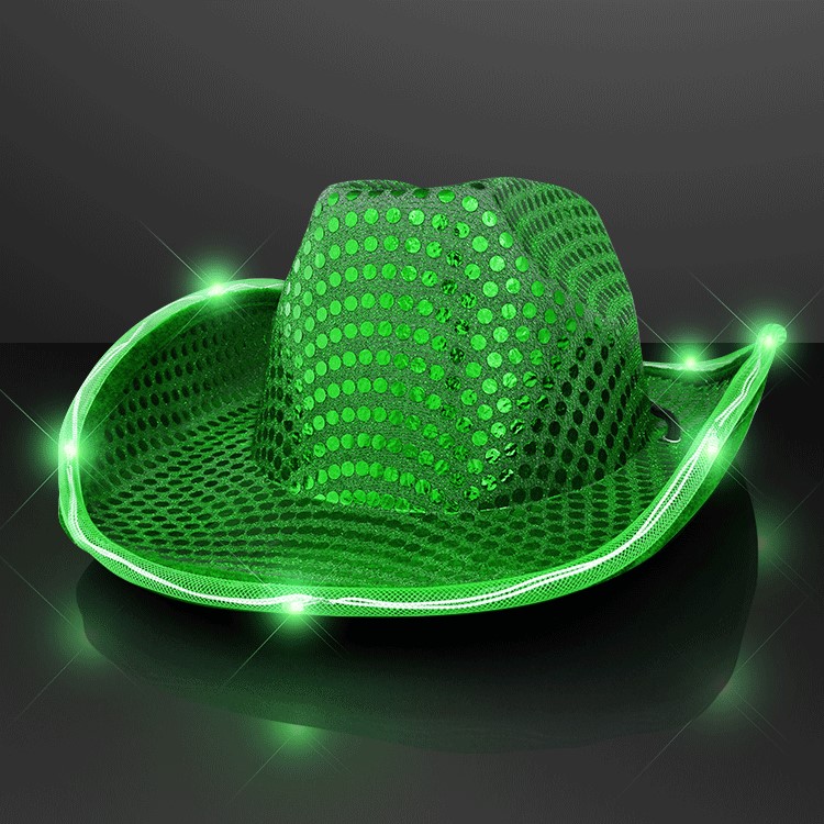 Green LED Light Up Cowboy Hats