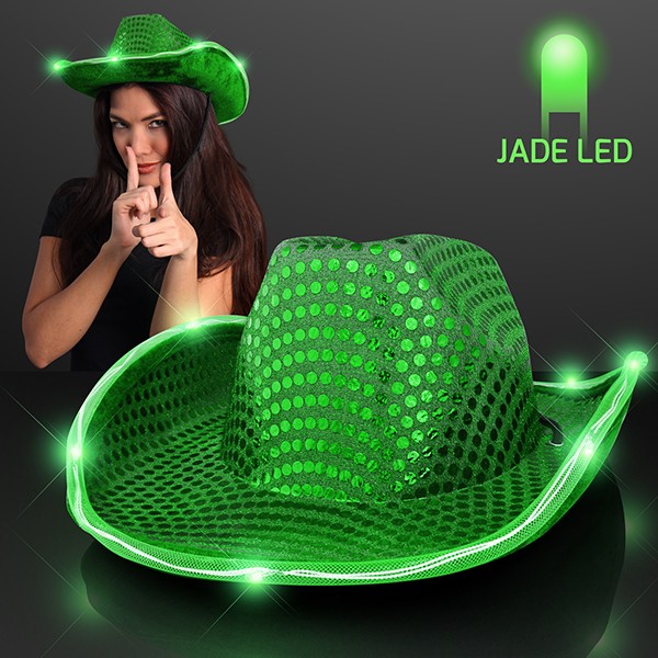 Green Light Up Cowboy Hats (Pack of 6) Cowboy, western, hats, party favor, new year's eve, decoration, green, inexpensive, wholesale, bulk