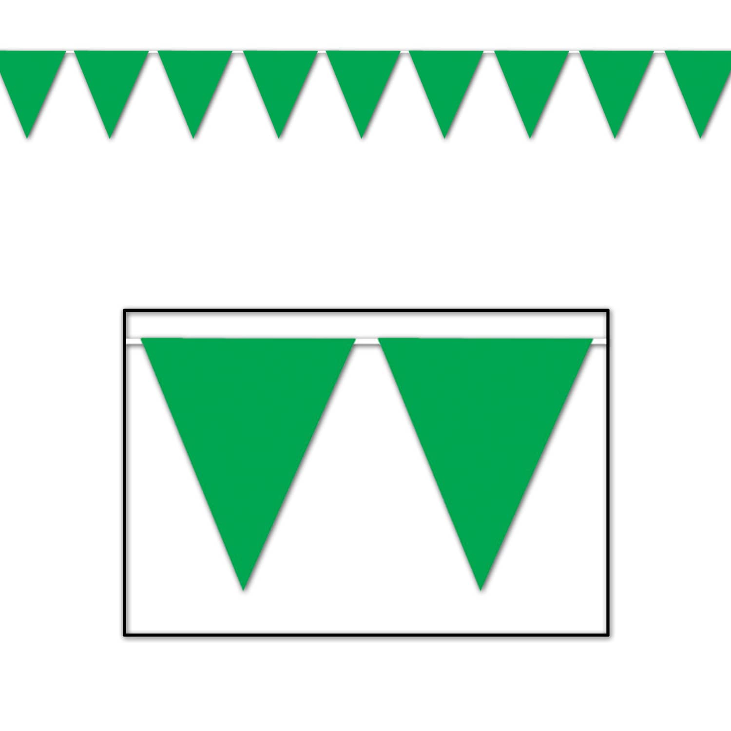 Green Pennant Banner (Pack of 12) green pennant banner, all-weather pennant banner, green party decorations, outdoor event banners, sports team pennants, green flag banner, Party Express pennant banner, festival decorations, school event décor, green hanging banner