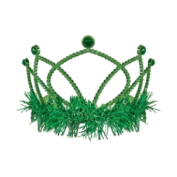Green Plastic Fringed Tiara (Pack of 12) green plastic tiara, green tiara party favors, tinsel fringe tiara, combs attached tiara, costume tiara, birthday tiara, kids party accessories, bulk tiaras, green party decorations, Party Express tiaras