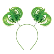 Green Ponytail Boppers (Pack of 12) green ponytail boppers, synthetic hair boppers, metallic fringe boppers, snap-on headband boppers, party headbands, spirit day accessories, cheer accessories, green costume accessories, bulk party favors, Party Express boppers