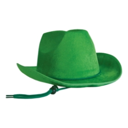 Green Velour Cowboy Hat (Pack of 6) green cowboy hat, velour cowboy hat, western party hat, adjustable chin strap hat, cowboy costume accessory, green western hat, party cowboy hats, Party Express western supplies