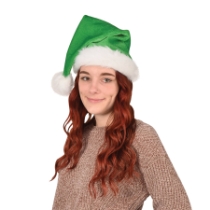 Green Velvet Santa Hat w/Plush Trim