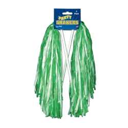 Green & White Party Shaker on Stick (Pack of 48) Green & White party shaker, party shaker on stick, noise makers bulk, pep rally accessories, sports spirit noisemakers, party favors bulk, school spirit supplies