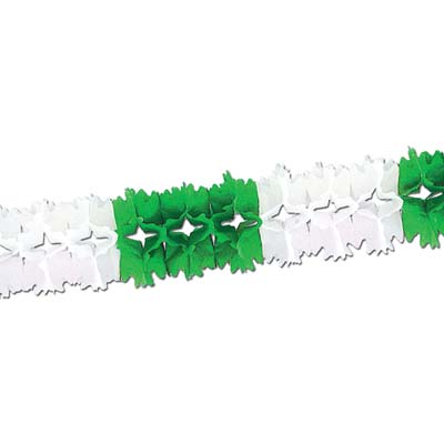 Green and White Pageant Garland made of tissue material.