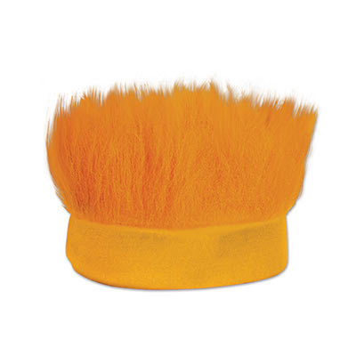 Gold/Orange fabric headband with  hair like material standing straight up.