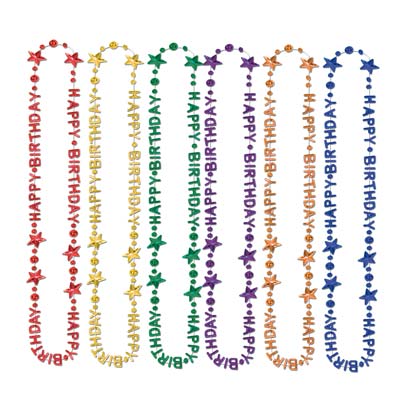 Happy Birthday Beads-Of-Expression in assorted colors and molded plastic of "Happy Birthday".