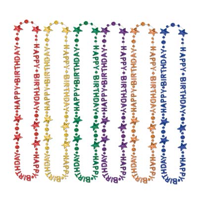 Happy Birthday Beads-Of-Expression in assorted colors and molded plastic of "Happy Birthday".