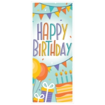 Happy Birthday Door Cover (Pack of 12) happy birthday door cover, colorful birthday decorations, birthday door banner, balloon birthday décor, birthday entrance sign, all-weather door cover, party backdrop, Party Express birthday supplies