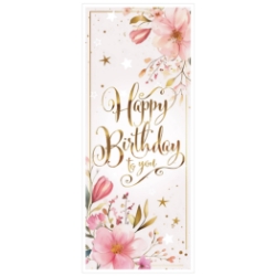 Happy Birthday To You Door Cover (Pack of 12) happy birthday door cover, birthday door banner, pink and gold birthday décor, floral birthday decoration, all-weather door cover, elegant birthday sign, party entrance décor, Party Express birthday supplies