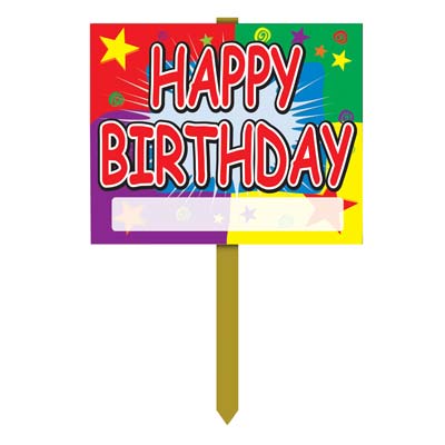 Colorful Happy Birthday Yard Sign with Stars
