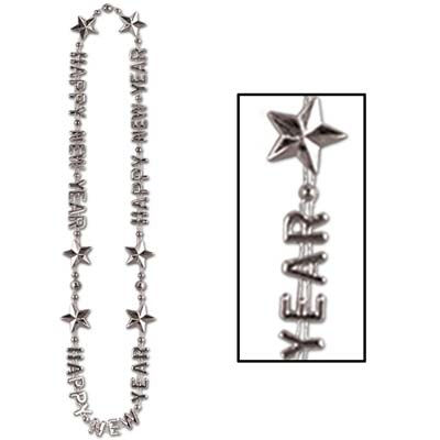 Silver expression beads of "Happy New Year".