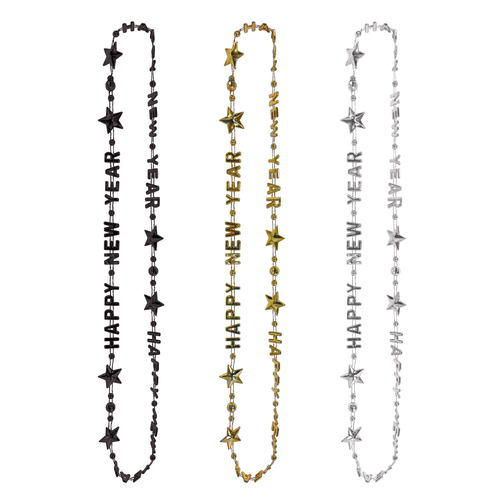Black, Gold & Silver Happy New Year Beads-Of-Expression