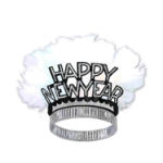 black and gold happy new year tiaras with white feathers