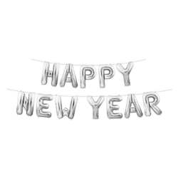 Happy New Year Silver Balloon Streamer