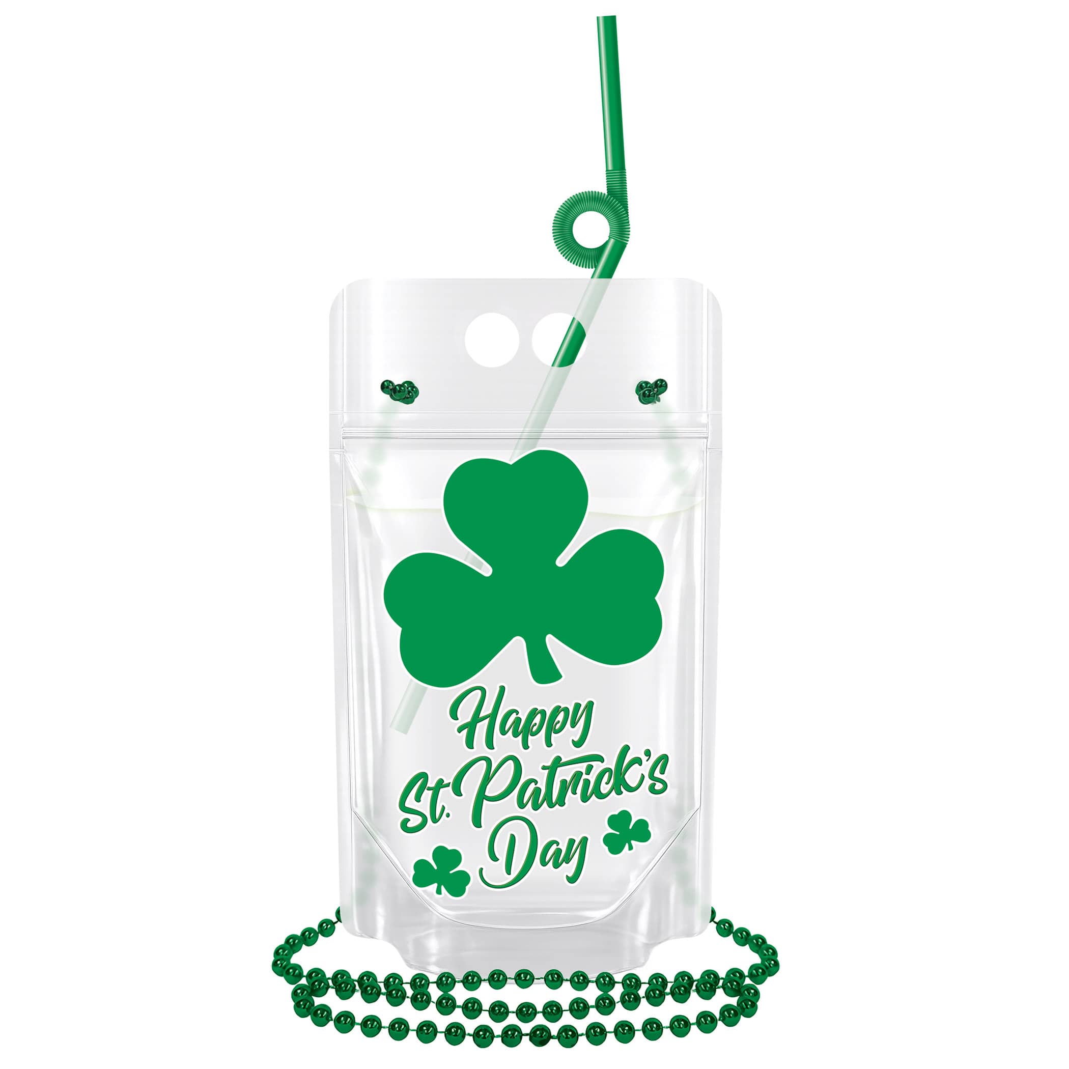 Happy St. Patricks Day Drink Pouches (Pack of 72) St. Patrick’s Day drink pouches, 16.9 oz drink pouch, St. Patrick’s Day party favors, printed drink pouch with beads, holiday drink pouches, St. Patrick’s Day supplies, drink pouch with straw