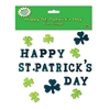 Green shamrocks and lettering to spell Happy St. Patricks Day gel clings.