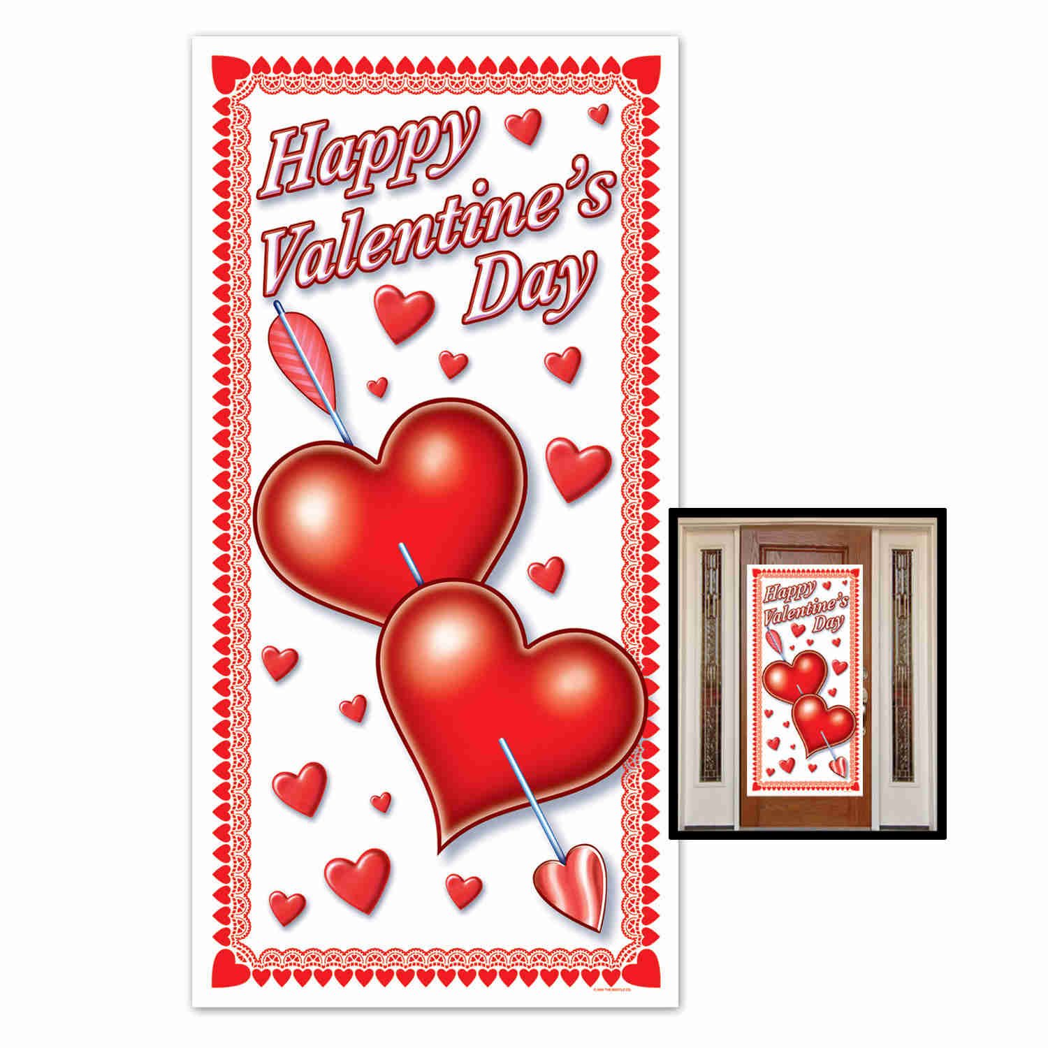 Valentines Day Door Cover with an arrow being shot through multiple red hearts