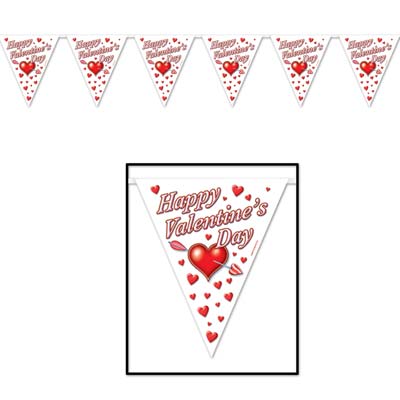 Happy Valentine's Day Pennant Banner with red hearts 