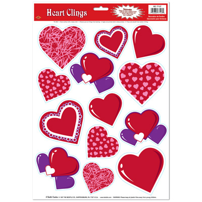 Assorted Colors and size Heart Clings for Valentine's Day