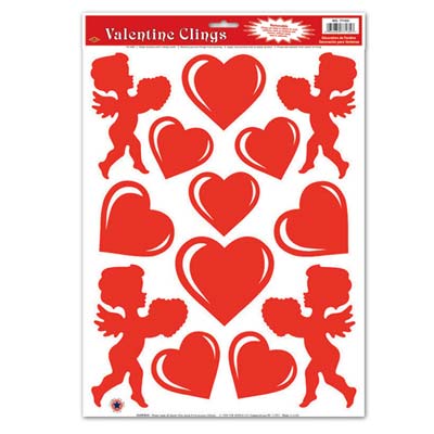 Different size Red Hearts and Cupid Clings for Valentine's Day