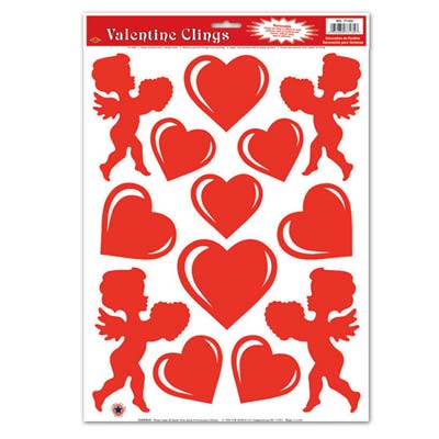 Different size Red Hearts and Cupid Clings for Valentine's Day