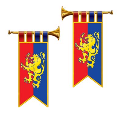The Herald Trumpet Cutouts has a red and blue background with a golden Bavarian Lion.