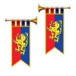 The Herald Trumpet Cutouts has a red and blue background with a golden Bavarian Lion.