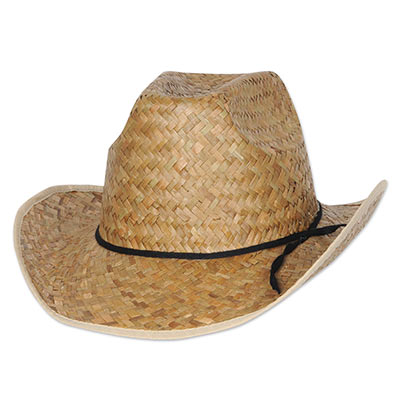 Straw western hat with a black shoelace band.