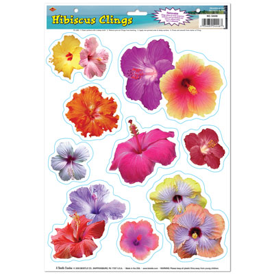 Colorful Hibiscus Clings for wall or window decorations 