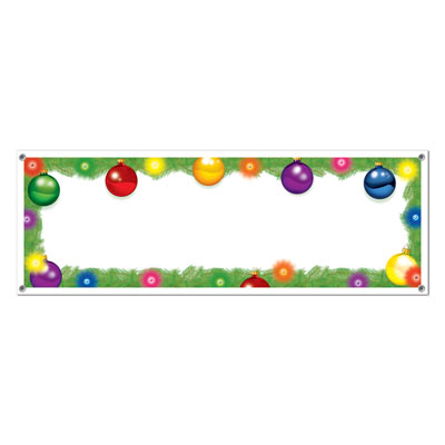 This blank banner edged with Christmas bulbs and garland to write any welcoming message.  